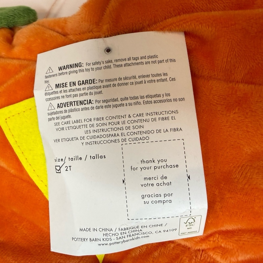 Pottery Barn Kids Puffy Pumpkin Glow in the Dark Halloween Costume, 2T NEW 1875 - Picture 3 of 4